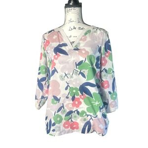 Boden Women's Top US 6 Multicolor Floral Print‎ 3/4 Sleeve Cotton Blouse